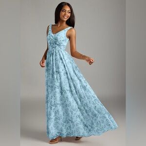 Azazie Keyla‎ Blue Fern Floral Bridemaid Dress size 22
